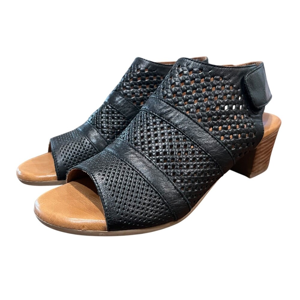 Anthropologie Sheridan Mia Tandy Black Woven Leather Healed Sandals  EU 40  US 9